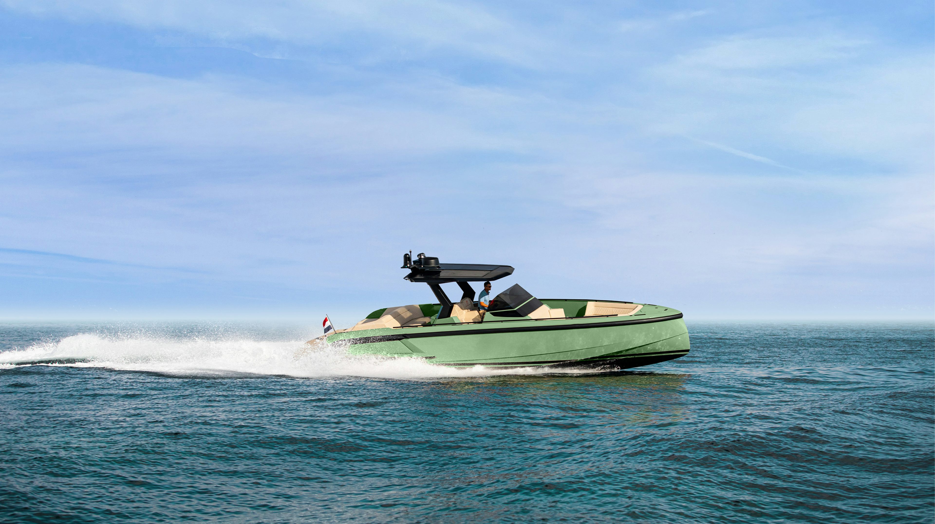 Vanquish Yachts shows the VQ40 Sports Line in a stunning shade of green